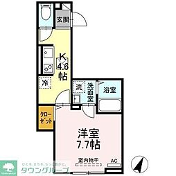 ラリュール赤塚II 2階1Kの間取り