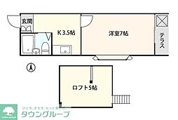 パレス平和台 1階1Kの間取り