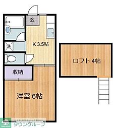 シャトー谷治1 1階1Kの間取り