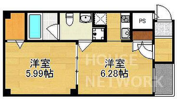 京都府京都市東山区東大路松原上る5丁目月見町(賃貸マンション2K・2階・33.00㎡)の写真 その2