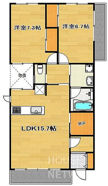 京都府京都市左京区松ケ崎芝本町(賃貸マンション2LDK・2階・69.15㎡)の写真 その2