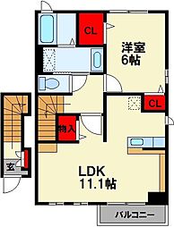 JR筑豊本線 飯塚駅 徒歩27分の賃貸アパート 2階1LDKの間取り