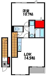 クレール b 2階1LDKの間取り