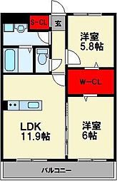 シベール太郎丸 2階2LDKの間取り