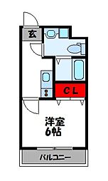 スリム九工大 1Kの間取図画像
