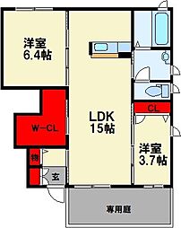 ガーデンコート花宅C棟 2LDKの間取図画像