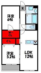 グランドゥール若菜 2LDKの間取図画像