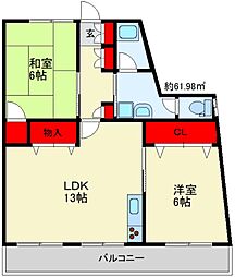 花宅ビル 2LDKの間取図画像
