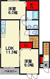 カーサ・フェリーチェ 2LDKの間取図画像