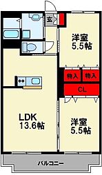 アドバンス楽市2 2LDKの間取図画像