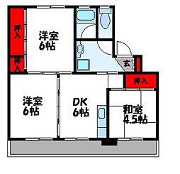 ビレッジハウス伊川2号棟 3DKの間取図画像