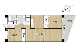 一番町ハウスN棟 2LDKの間取図画像