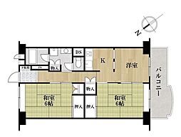 港楽ハイツ1号棟 2DKの間取図画像