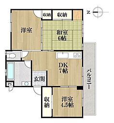 五番町住宅B棟 3DKの間取図画像