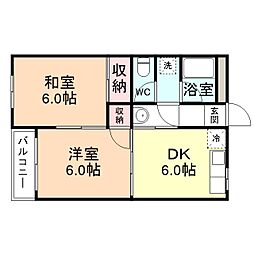コーポ都 1階2DKの間取り