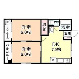 グリーンヴィレッジフゴー 2DKの間取図画像