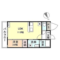 AQUE・粟島 1LDKの間取図画像