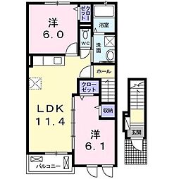 エアリーヒルズ参番館 2LDKの間取図画像
