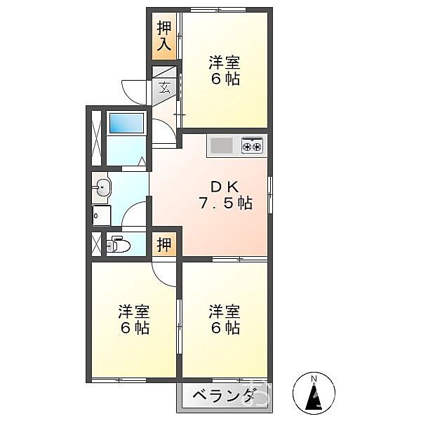 ポピーハイツ D ｜岐阜県岐阜市八代１丁目(賃貸アパート3DK・2階・50.50㎡)の写真 その2