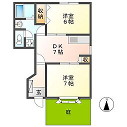 ユートピア次木 B 1階2DKの間取り