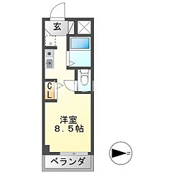 シャトー岐大B棟 ワンルームの間取図画像