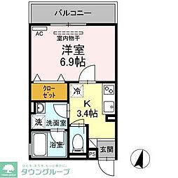 アイウェル湘南台 1Kの間取図画像