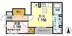 アンセム大和 1DKの間取図画像