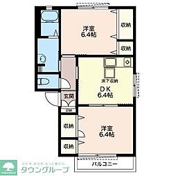 ヒルサイド善行2 2DKの間取図画像