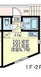 JR京浜東北・根岸線 大船駅 徒歩11分の賃貸アパート 2階ワンルームの間取り