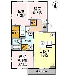 シャルムサールB 3LDKの間取図画像