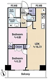 ザ・パークハウス新宿タワー 2LDKの間取図画像
