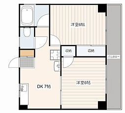 広島電鉄8系統 舟入本町駅 徒歩9分の賃貸マンション 3階2DKの間取り