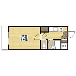 JR可部線 古市橋駅 徒歩12分の賃貸マンション 2階1Kの間取り