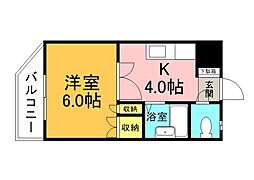 JR芸備線 矢賀駅 徒歩5分の賃貸マンション 2階1Kの間取り