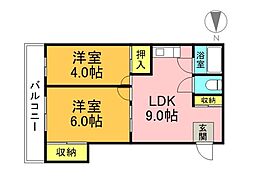 広島電鉄9系統 女学院前駅 徒歩5分の賃貸マンション 2階2LDKの間取り