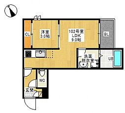 広島電鉄1系統 御幸橋駅 徒歩7分の賃貸アパート 1階1LDKの間取り