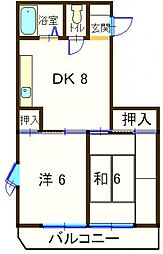 JR呉線 広島駅 徒歩14分の賃貸マンション 3階2DKの間取り