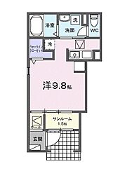 広島電鉄2系統 広島駅駅 徒歩8分の賃貸アパート 1階ワンルームの間取り