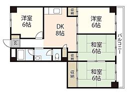 広島電鉄8系統 舟入川口町駅 徒歩11分の賃貸マンション 4階4DKの間取り