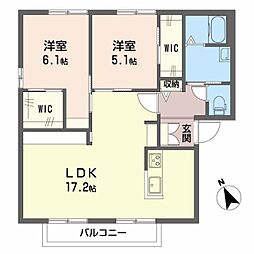 JR可部線 中島駅 徒歩3分の賃貸アパート 2階2LDKの間取り