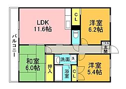 JR呉線 矢野駅 徒歩25分の賃貸マンション 3階3LDKの間取り