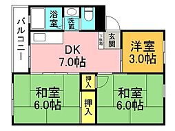 広島高速交通アストラムライン 不動院前駅 徒歩17分の賃貸マンション 2階3DKの間取り