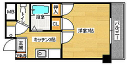広島電鉄8系統 寺町駅 徒歩3分の賃貸マンション 7階1Kの間取り