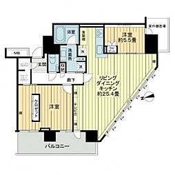 広島電鉄9系統 縮景園前駅 徒歩3分の賃貸マンション 20階2LDKの間取り