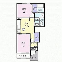 JR芸備線 中深川駅 3.1kmの賃貸アパート 1階2DKの間取り