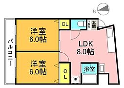 広島電鉄8系統 舟入本町駅 徒歩4分の賃貸マンション 9階2LDKの間取り