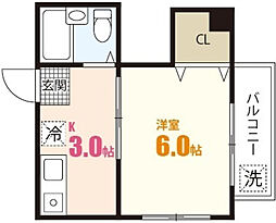 JR可部線 古市橋駅 徒歩7分の賃貸マンション 2階1Kの間取り
