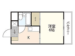 JR可部線 大町駅 徒歩8分の賃貸マンション 2階1DKの間取り