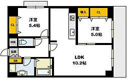 広島高速交通アストラムライン 白島駅 徒歩15分の賃貸マンション 2階2LDKの間取り