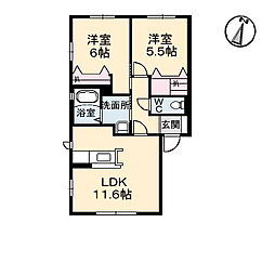 JR山陽本線 瀬野駅 徒歩27分の賃貸アパート 1階2LDKの間取り
